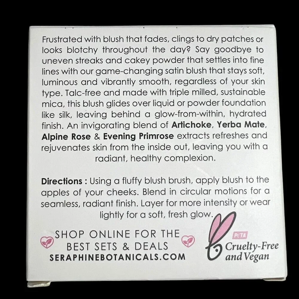 Seraphine Botanicals Tea + Rose Streak-Free Satin Blush Pomegranate 10g New